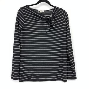 LOFT Outlet Women's Sz M  Drape Neck Tie Knot Striped Top Black Long Sleeve